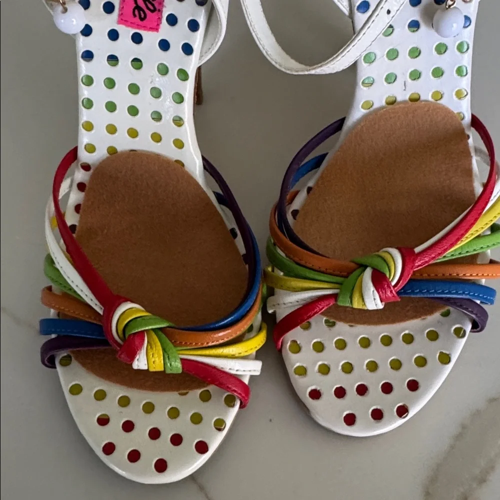 Betsey Johnson White Sandals with Rainbow Knot Straps - Picture 4 of 6